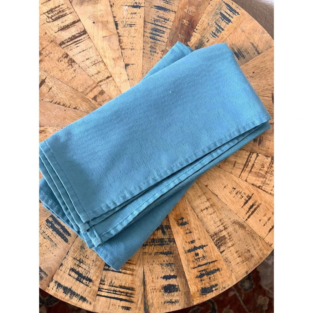 Set of‎ 2 Teal Blue Cloth Napkins Woodgrain Damask Pattern Square Table Linens